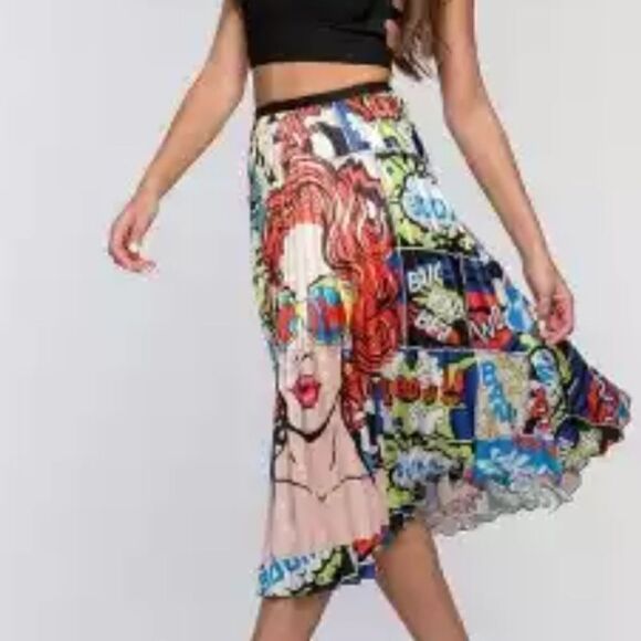 NWT Pop Art Cartoon Kiki Comic Chic High Waist Pleated Skirt OSFM - Picture 3 of 12